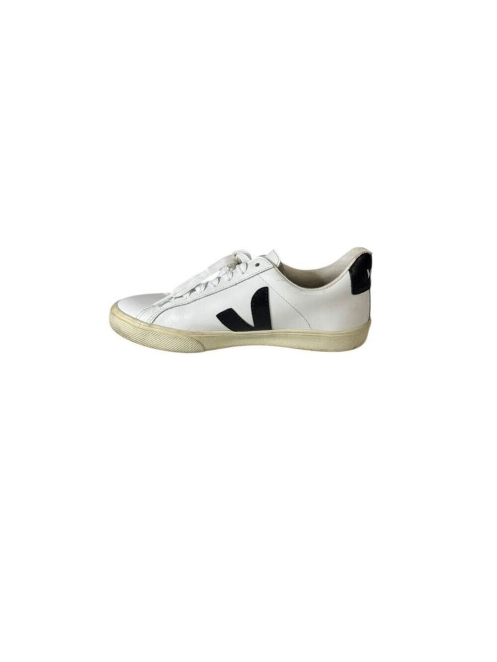 Women's Veja White Black Esplar Leather Sneakers Size 6 - Picture 4 of 8
